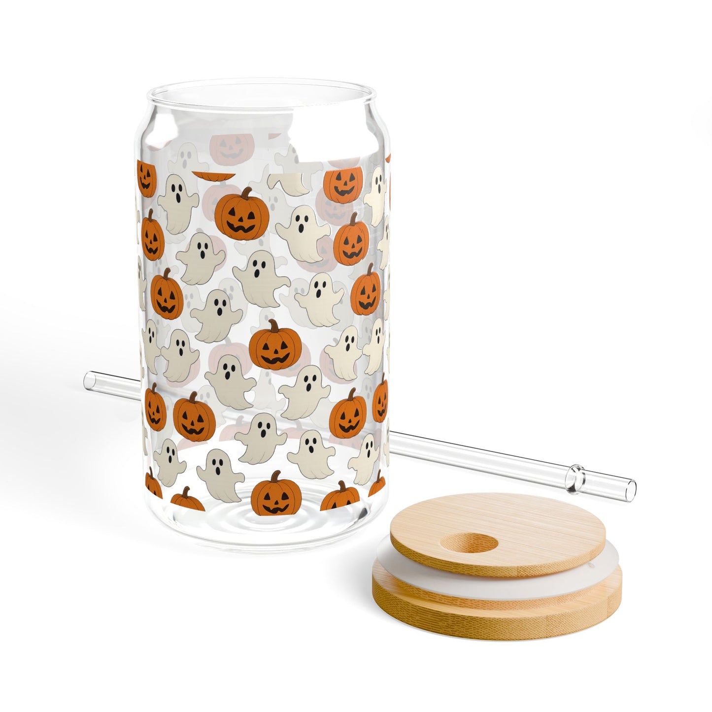 Halloween Themed Sipper Glass | 16oz Ghosts & Pumpkins | Spooky Party Drinkware, Fall Decor, Trick or Treat, Cute Gifts, Eco-Friendly