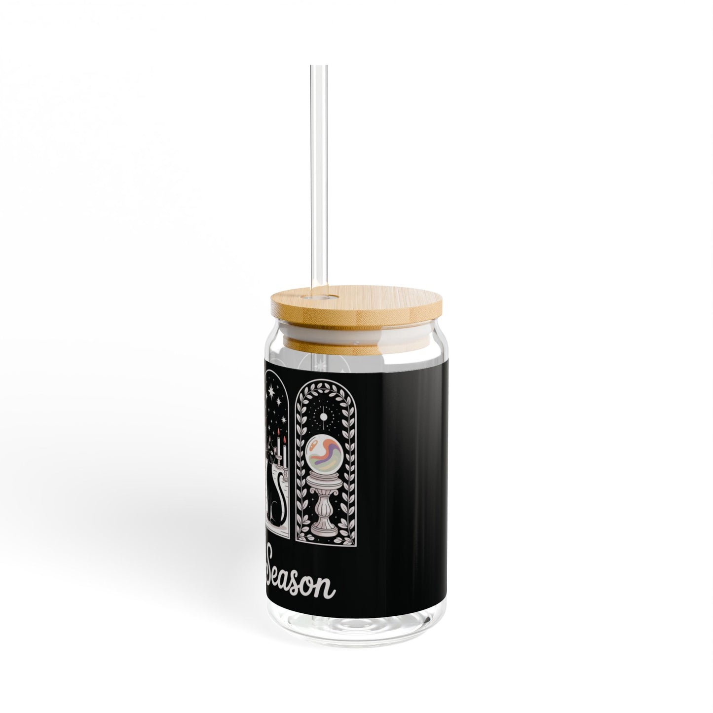 Halloween-Themed Sipper Glass, Spooky Season Drinkware, Fall Party Glass, Eco-Friendly Glass with Straw, Ghost and Pumpkin Design
