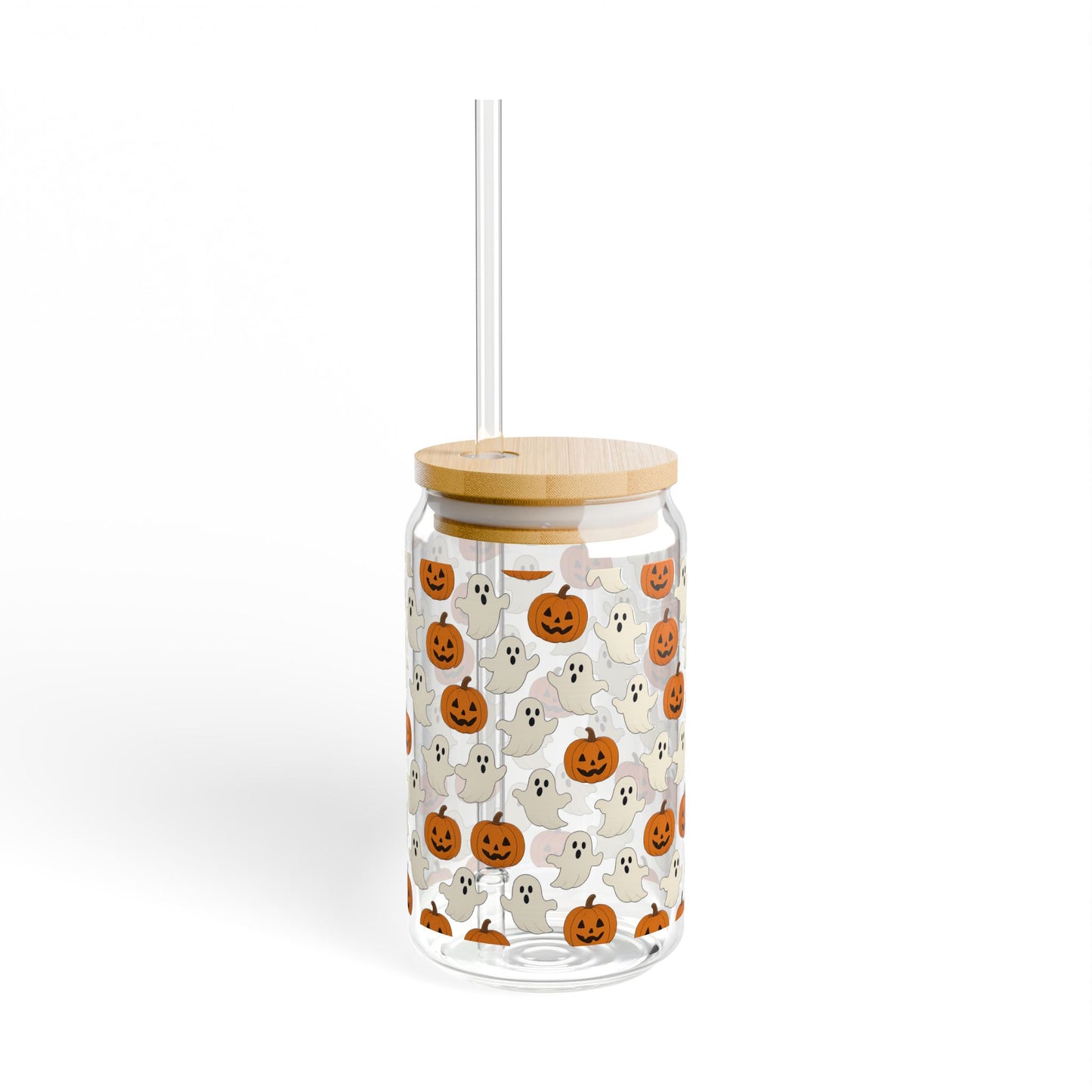 Halloween Themed Sipper Glass | 16oz Ghosts & Pumpkins | Spooky Party Drinkware, Fall Decor, Trick or Treat, Cute Gifts, Eco-Friendly
