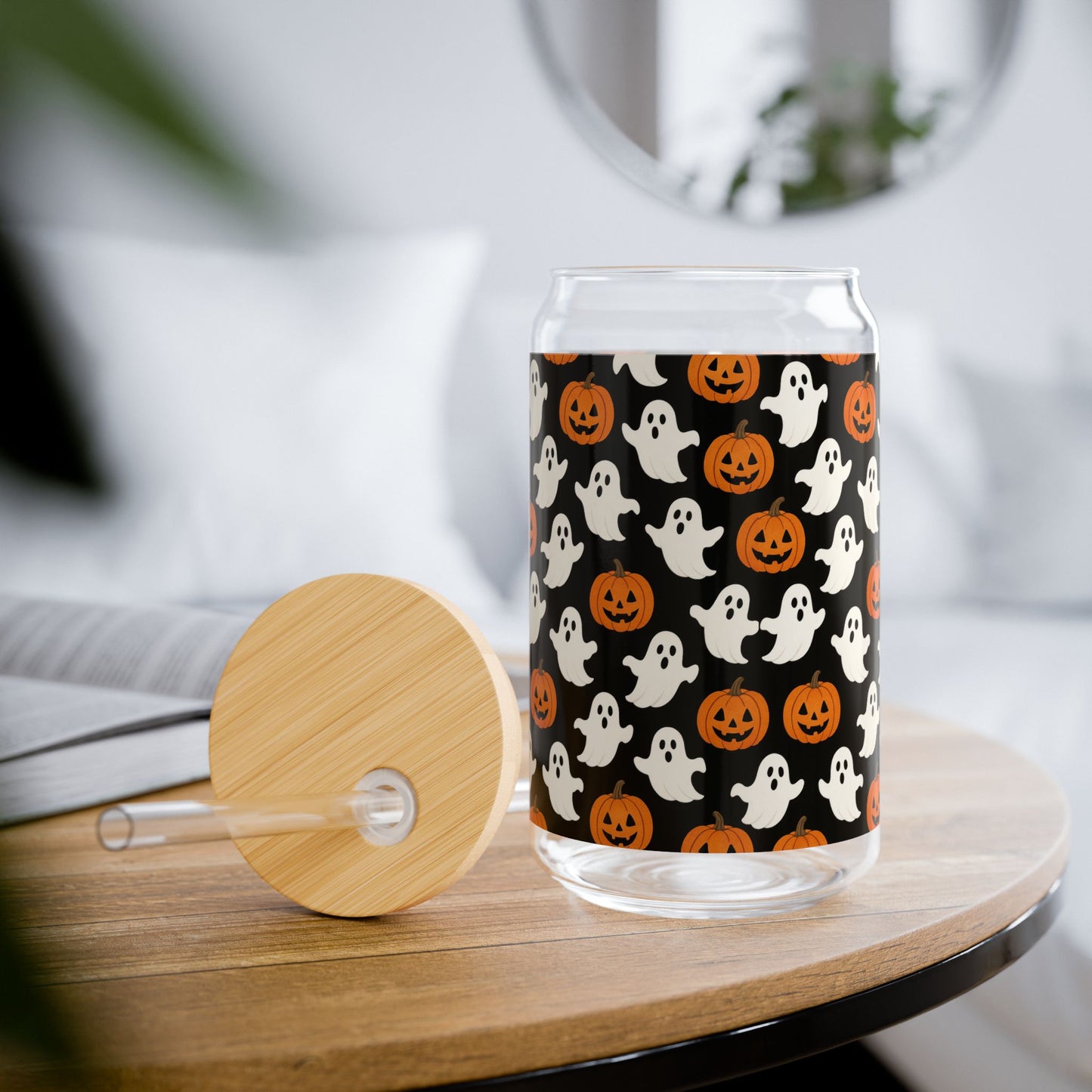 Halloween Ghosts Sipper Glass - 16oz Drinkware, Ideal for Parties, Kids, and Fall Celebrations, Trick or Treat, Autumn Decor