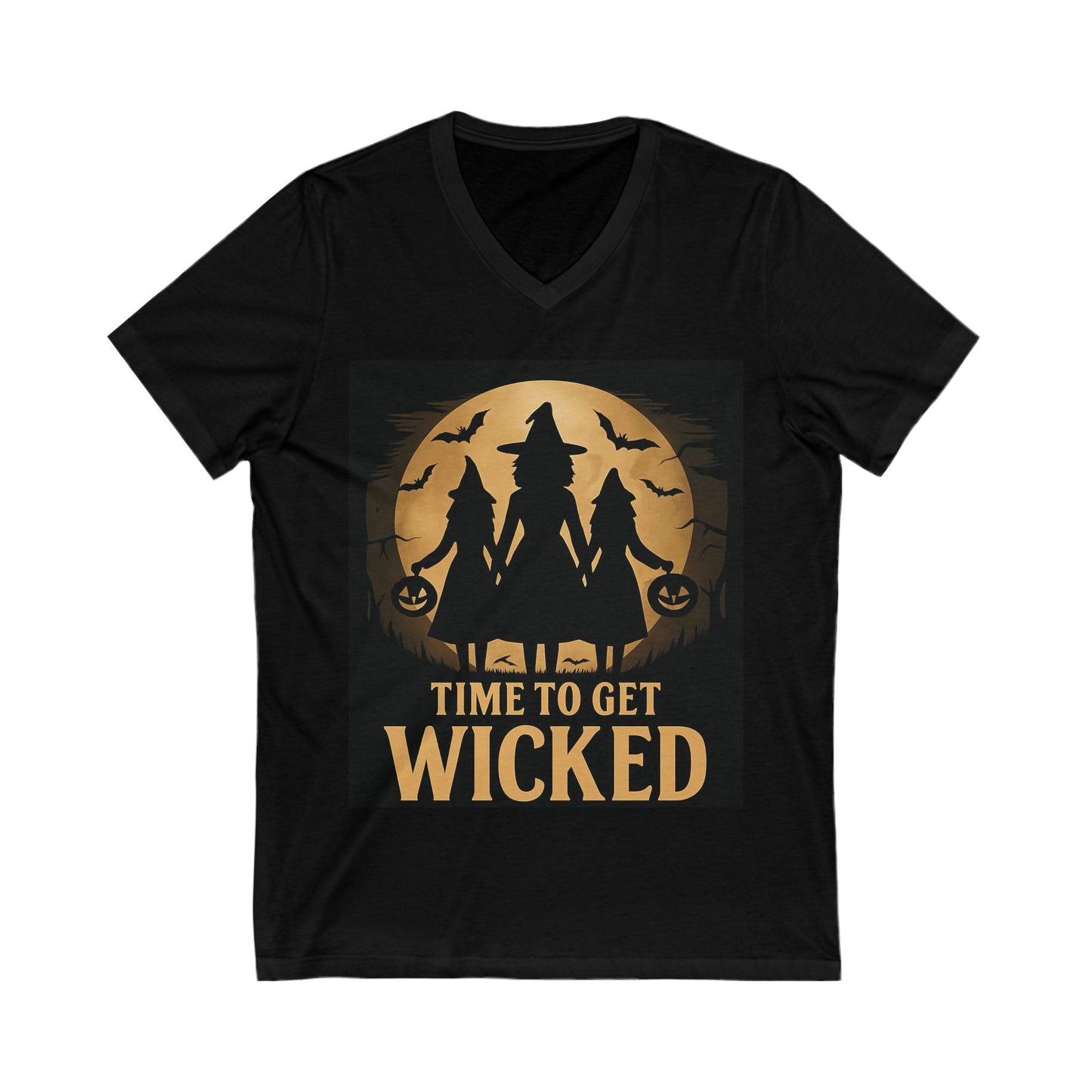 Halloween Witch V-Neck Tee, Spooky Shirt, Time to Get Wicked Top, Unisex Halloween Apparel, Witchy Graphic Tee