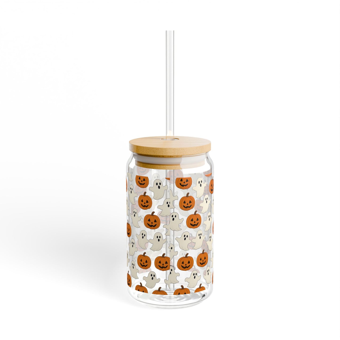 Halloween Themed Sipper Glass | 16oz Ghosts & Pumpkins | Spooky Party Drinkware, Fall Decor, Trick or Treat, Cute Gifts, Eco-Friendly