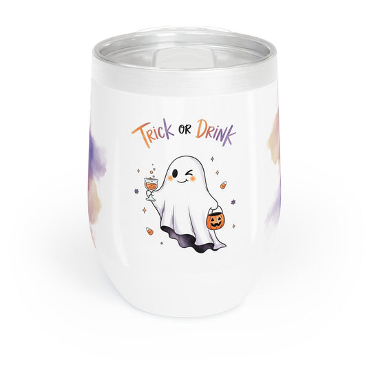 Halloween Ghost Wine Tumbler, Chill Wine Cup, Trick or Drink Insulated Mug, Fall Party Gifts, Cute Wine Lover Accessories