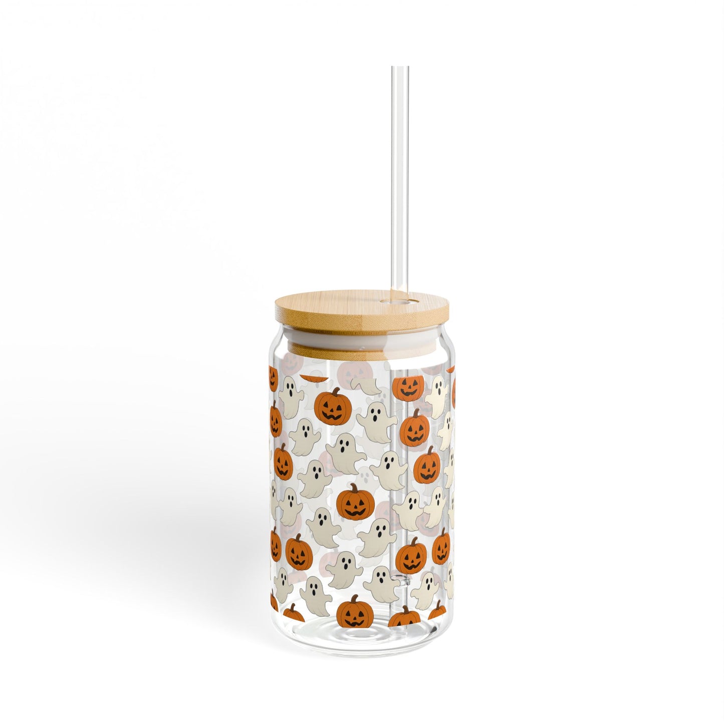 Halloween Themed Sipper Glass | 16oz Ghosts & Pumpkins | Spooky Party Drinkware, Fall Decor, Trick or Treat, Cute Gifts, Eco-Friendly