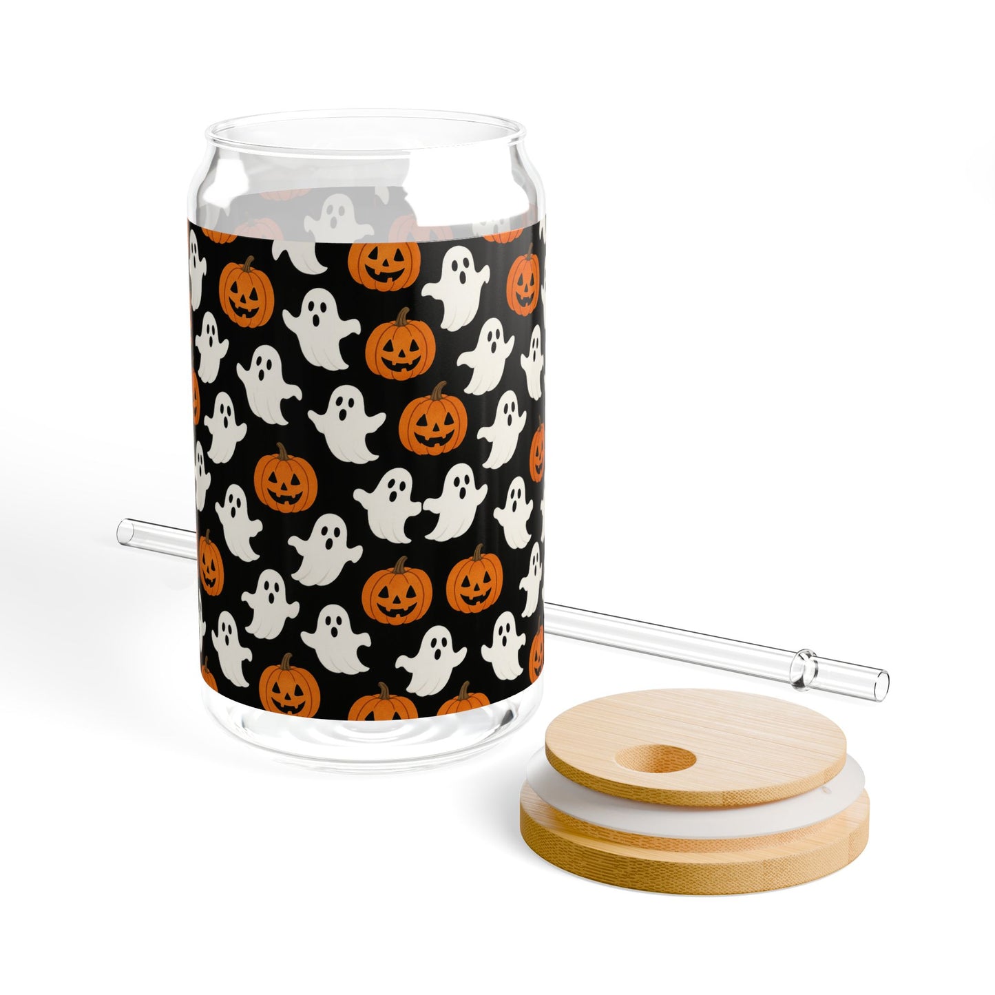 Halloween Ghosts Sipper Glass - 16oz Drinkware, Ideal for Parties, Kids, and Fall Celebrations, Trick or Treat, Autumn Decor